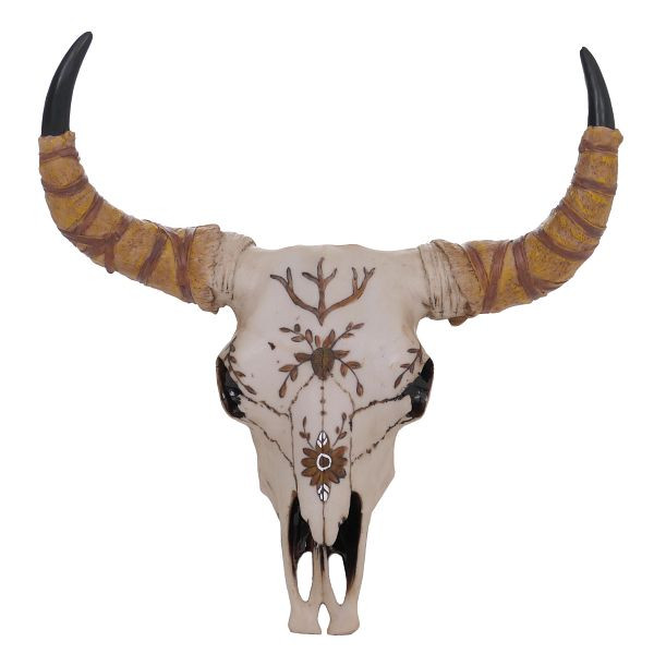 Mendler Deko Schädel HWC-Q11, Polyresin Stier Bulle Longhorn Kopf Trophäe mit Verzierung, In-/Outdoor 41cm, 122471