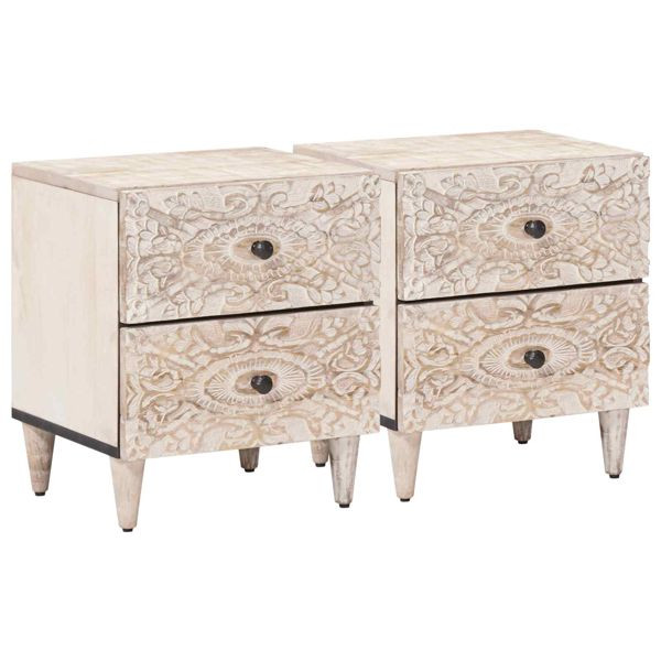 vidaXL Nachttisch 2-teilig Weiß 40 x 33,5 x 46 cm Massivholz Mango, 4018367
