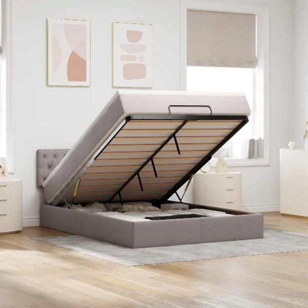 vidaXL Ottomanische Bett mit Matratze & LEDs Taupe 140x190 cm Stoff, 3312392