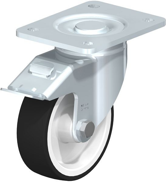 Blickle LH-POTH 125R-3-FI Stahlblech-Bockrolle, Schwerlast-Ausführung, mit Anschraubplatte & Feststeller, Thermoplastisches Polyurethan, Grau, 652719