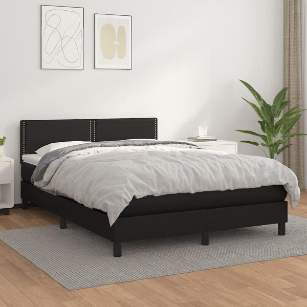 vidaXL Boxspringbett mit Matratze Schwarz 140x190 cm Kunstleder, 3141059