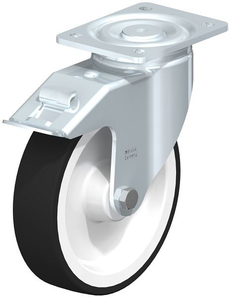 Blickle LH-POTH 200R-FI Stahlblech-Lenkrolle, Schwerlast-Ausführung, mit Anschraubplatte & Feststeller, Thermoplastisches Polyurethan, Grau, 562678