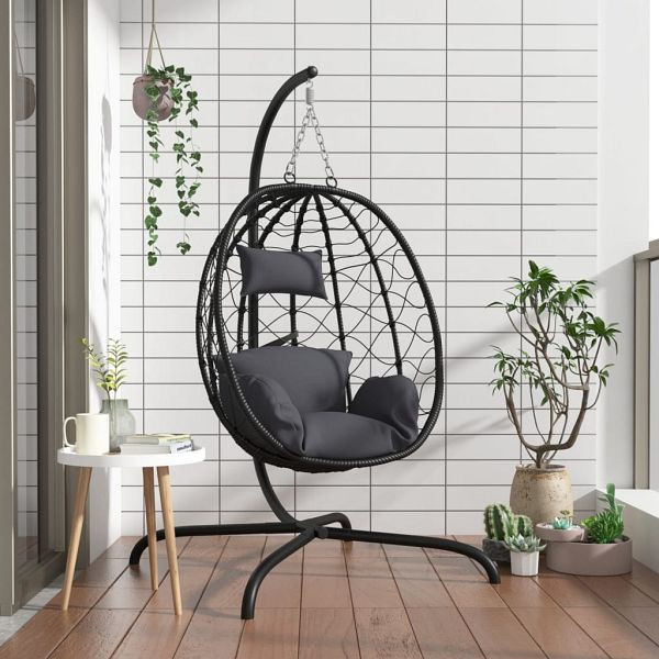 vidaXL Hängesessel Ei mit Kissen Anthrazit Poly Rattan & Stahl, 360045