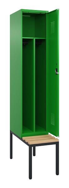 C+P Spind Evolo PLUS, 1 Abteile, 2120x400x815mm, 6037/6037, Haken 4, Zylinderschloss, Sitzfläche Buche-Hartholz, Sitzbank, Trennwand, 0490507-12F S10053