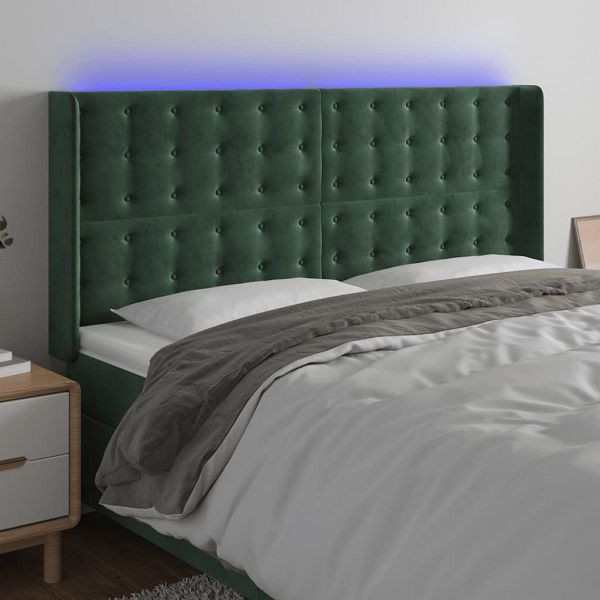 vidaXL LED Kopfteil Dunkelgrün 203x16x118/128 cm Samt, 3124551