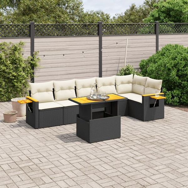 vidaXL 7-teilig Garten-Sofagarnitur mit Kissen Schwarz Poly Rattan, 3273527