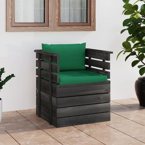 vidaXL Gartensessel mit Kissen Kiefernholz, Material: Massives Kiefernholz, Stoff (100% Polyester), 3061724