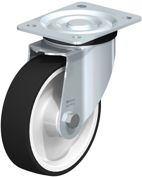 Blickle L-POTH 160R Stahlblech-Lenkrolle, mittelschwere Ausführung, mit Anschraubplatte, Thermoplastisches Polyurethan, Grau, 739027