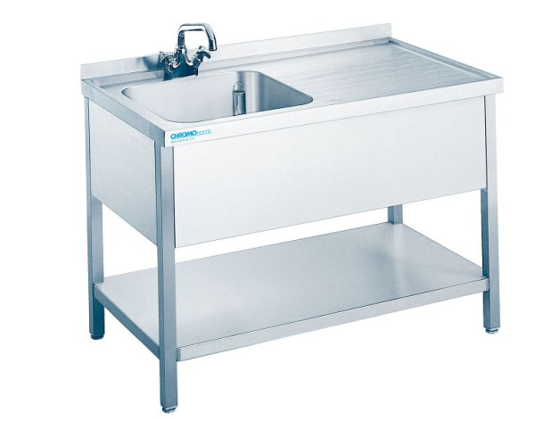 CHROMOnorm Spültisch mit 1 Becken links, 1200x600x850-900 mm, ST0612C1LTZ