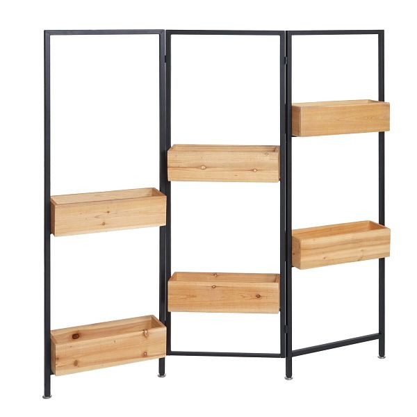 Mendler Raumteiler mit Pflanzkasten HWC-L32, Blumenkasten Raumtrenner, Holz-Stahl 116x118cm, Gestell schwarz, naturfarben, 98477