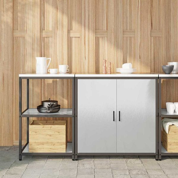 vidaXL Küchenlager-Set 2-teilig Silber 150 x 50 x 92 cm Edelstahl, 3392684