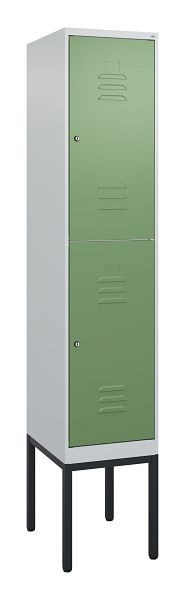 C+P Doppelstöckiger Spind Classic PLUS, Gestell, 2120x400x500mm, 7035/6011, Zylinderschlösser, 0803307-12 S10021