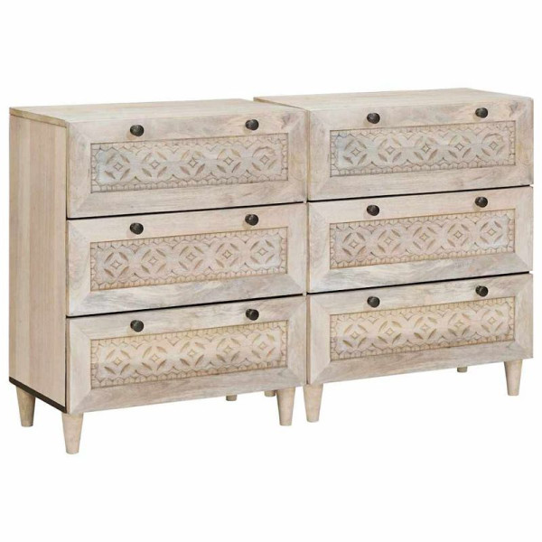 vidaXL Sideboard, VE: 2 Stück, Weiß 60 x 33 x 75 cm massives Mangoholz, 3310070