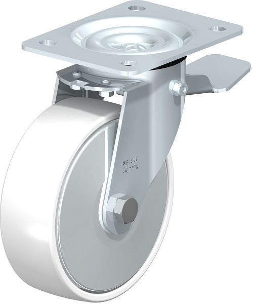 Blickle LE-PPN 150G-ST-FA Stahlblech-Lenkrolle mit Anschraubplatte & Feststeller, Polypropylen, Weiß, 762856