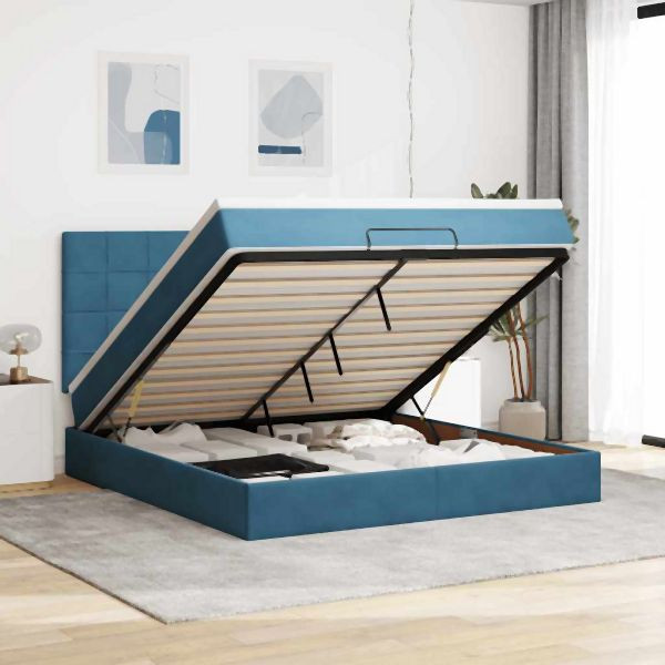 vidaXL Ottoman-Bett mit Matratzen Dunkelblau 180x200 cm Samt, 3313491
