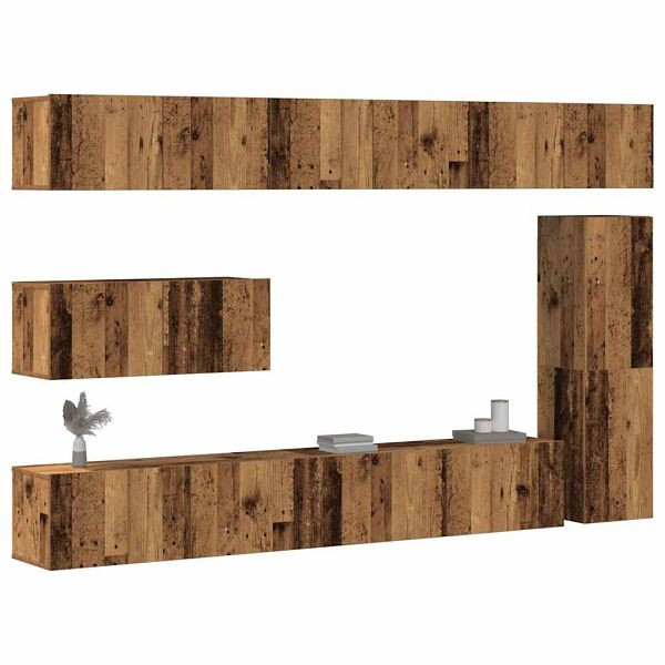 vidaXL 7-tlg. TV-Schrank-Set Wandmontage Altholz-Optik Holzwerkstoff, 3329213