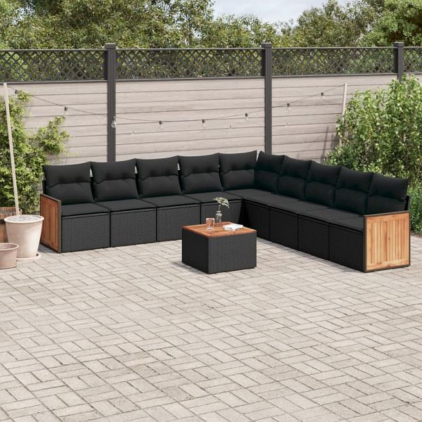 vidaXL 10-teilig Garten-Sofagarnitur mit Kissen Schwarz Poly Rattan, 3227742