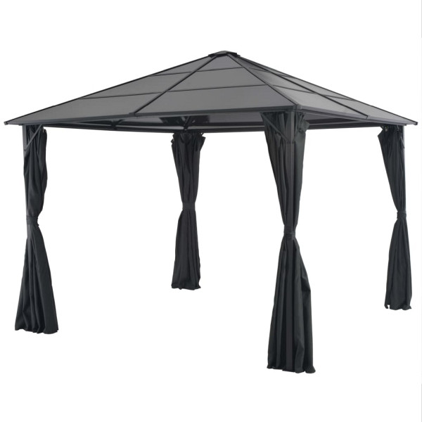 vidaXL Gartenpavillon mit Vorhang Aluminium 3×3 m Schwarz, 44640