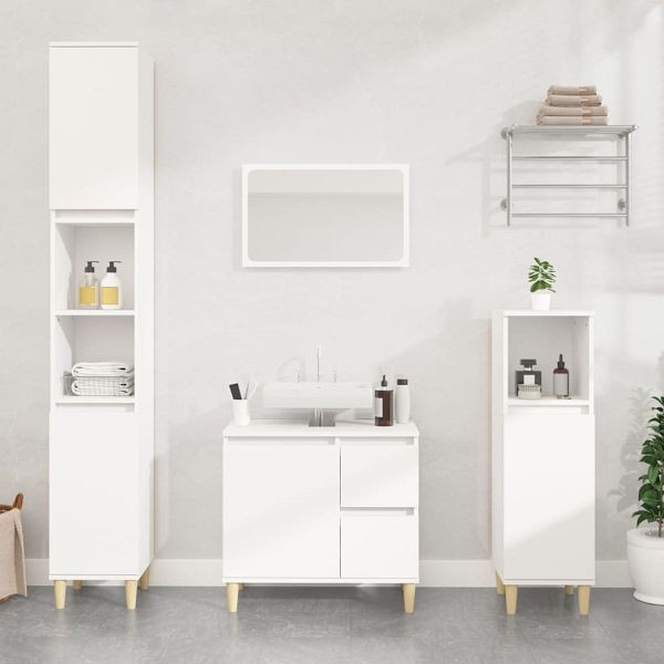 vidaXL 3-teilig Badmöbel-Set Weiß Holzwerkstoff, 3185535