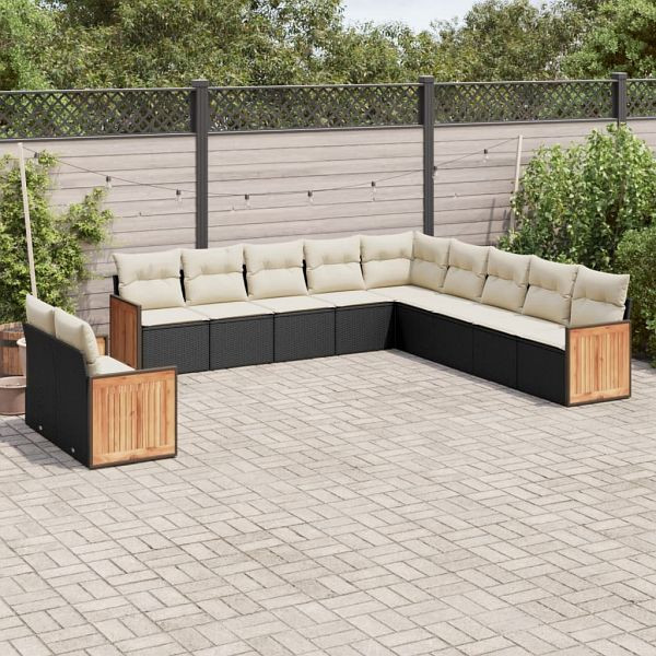 vidaXL 11-teilig Garten-Sofagarnitur mit Kissen Schwarz Poly Rattan, 3260208