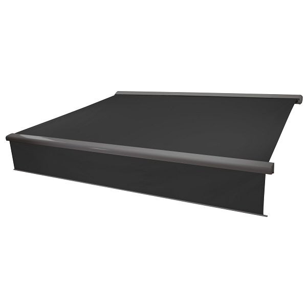 Mendler Elektrische Vollkassetten-Markise T124, 4x3m ausfahrbarer Volant, Polyester anthrazit, grau, 58283+34295+58311