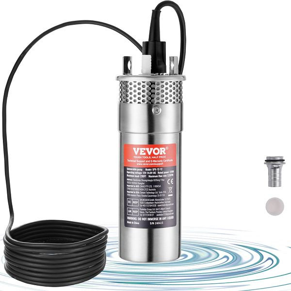 VEVOR Solar-Wasserpumpe, 12 V DC, 120 W, Durchfluss 3,2 GPM, Förderhöhe 70 m, solarbetriebene Wasserpumpe, TYNSB120W32G994QHV9