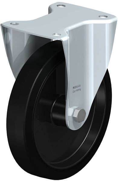 Blickle B-POEV 201R Stahlblech-Bockrolle, mittelschwere Ausführung, mit Anschraubplatte, Elastik-Vollgummi, Schwarz, 754176