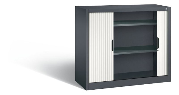 C+P Sideboard mit Rollladen Omnispace, H1030xB1200xT420mm, Farbe: Schwarzgrau / Verkehrsweiß, Griffmulde, 2 OH, 3243-00 S10213
