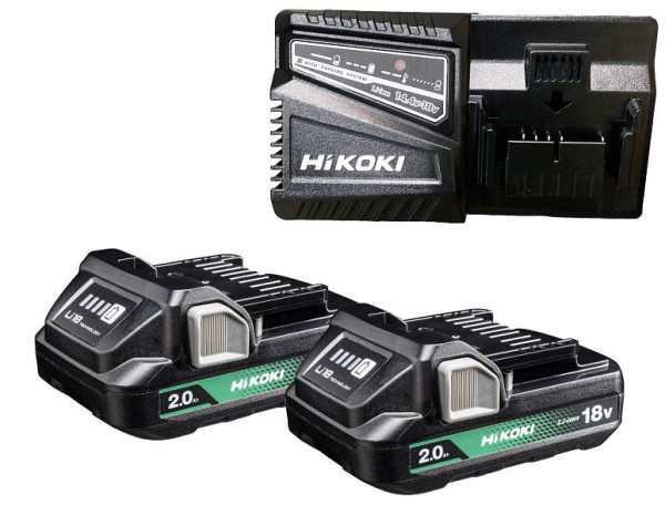 HiKOKI 18V Booster Pack, 18 Volt, 2.0 Ah Compact Slide Akku mit Anzeige, Booster Pack 2 x BSL1820M + UC18YFSL, UC18YFSLWFZ