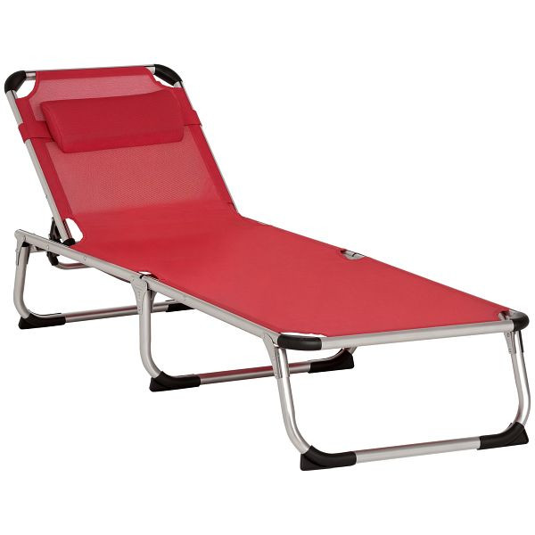 Outsunny Sonnenliege faltbar Gartenliege mit Kopfkissen Liegestuhl mit der 4-stufig verstellbaren Rückenlehne Campingliege bis 120 kg, 84B-592RD