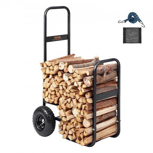 VEVOR Kaminholzwagen 67x52x110cm Pulverbeschichteter Stahl mit 266,7-mm-Gummirädern 113,4 kg Tragfähigkeit inkl. Bungee-Seil Bodennetz, DCCH43XH27XWYTWGDV0