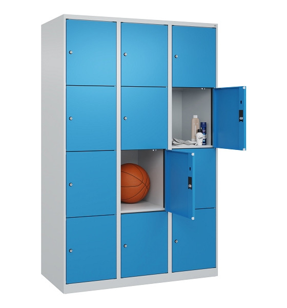 C+P Schließfachschrank Evolo PLUS, 12 Fächer, 1850x1200x500mm, 7035/5012, Abteile 3, Abteilbreite 400 mm, 049000-324 S10007