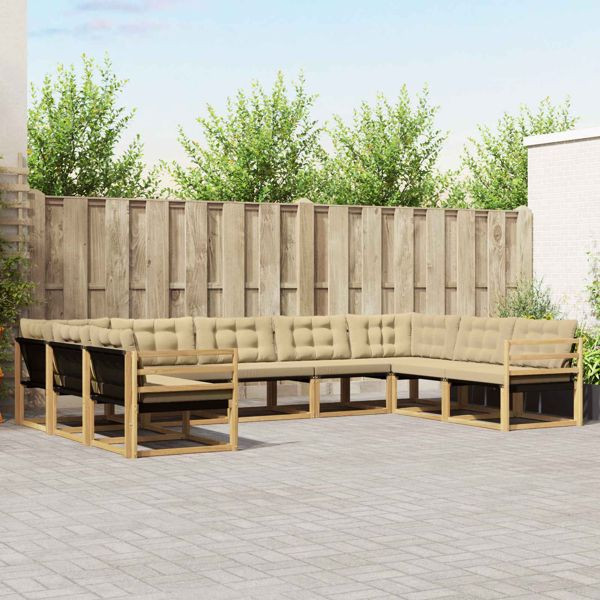 vidaXL Outdoor-Sofagarnitur mit Kissen 9-teilig Weiß und Beige, 3389059