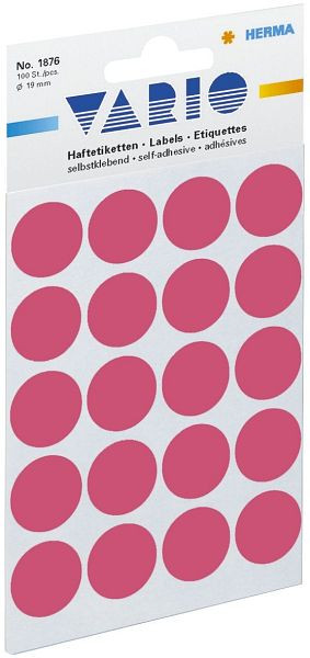 HERMA 1876 Vielzwecketiketten, rot, Ø 19 mm, matt, 100 Stück, 1876