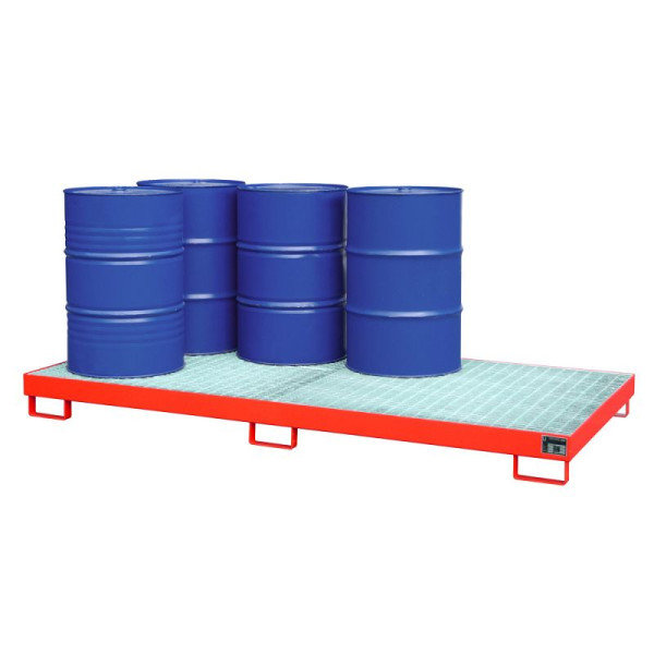 STEIN HGS Auffangwanne AW 8-12, 240 Liter, RAL 3000 feuerrot, Gesamthöhe 210 mm, lackiert, 8 x 200 Liter Fass, 79187.0014