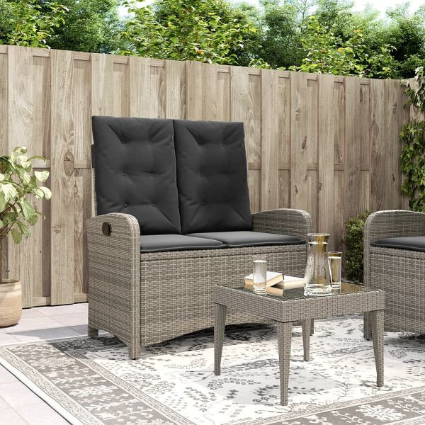 vidaXL Gartenbank Verstellbar mit Kissen Grau Poly Rattan, 368218