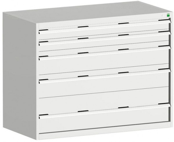 bott cubio Schubladenschrank bestückt mit 5 Schwerlastschubladen BxTxH: 1300 x 750 x 1000 mm, RAL 7035, 40030092.16V