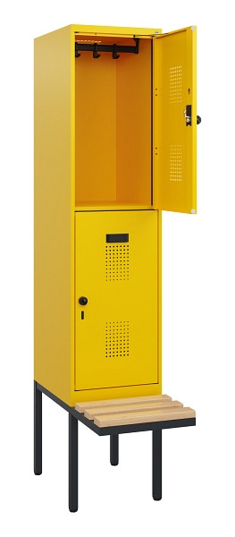 C+P Doppelstock-Spind Evolo PLUS, Bank, 2 Fächer, 1950x400x815mm, 1023/1023, Drehriegel, Sitzfläche Buche-Hartholz, 0493405-12 S10027
