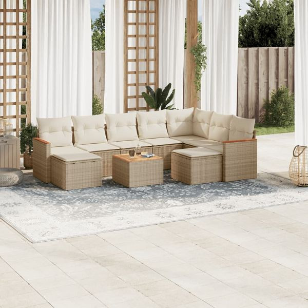 vidaXL 10-teilig Garten-Sofagarnitur mit Kissen Beige Poly Rattan, 3226548
