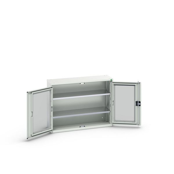 bott verso Flügeltürschrank mit Sichtfenster, mit 2 Fachböden, BxTxH: 1050 x 350 x 800 mm, Lichtgrau / Lichtgrau, 16926270.16