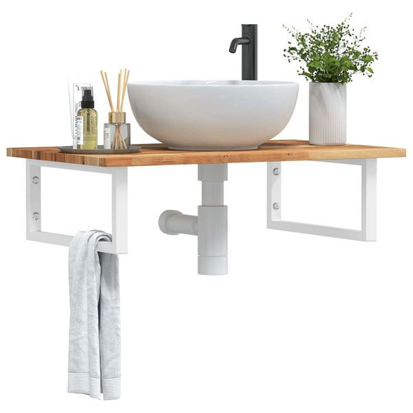 vidaXL Waschbeckenregal Wandmontage Stahl und Akazienholz, 3302828