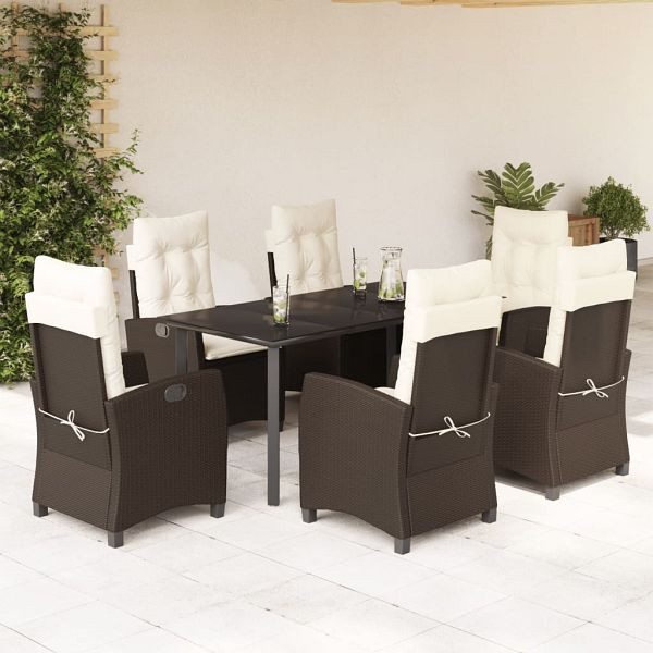 vidaXL 7-teilig Garten-Essgruppe mit Kissen Braun Poly Rattan, 3212777