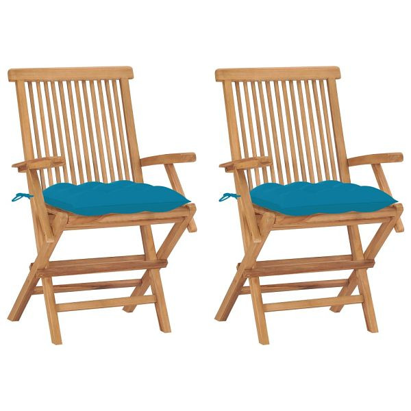 vidaXL Gartenstühle mit Hellblauen Kissen 2 Stück Massivholz Teak, 3062506