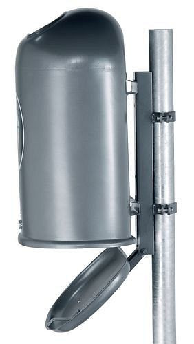 DENIOS Abfallkorb aus Stahl, mit Pfosten, 45 Liter, feuerverzinkt, anthrazit-eisenglimmer, 137539