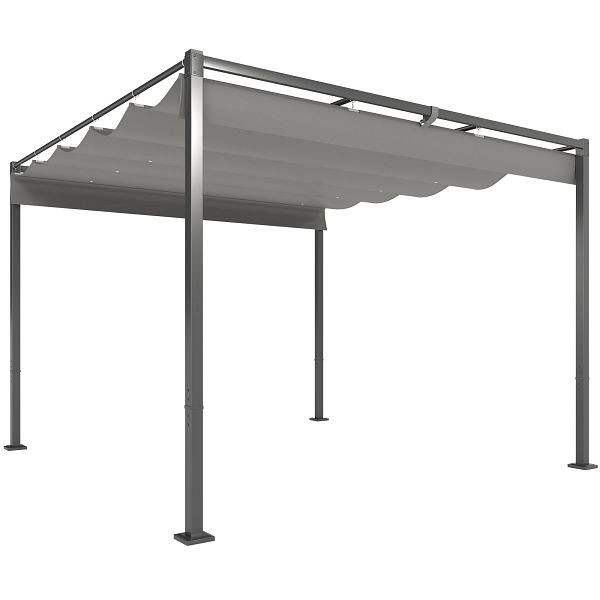 Outsunny 3 x 3 m Garten-Pergola mit einziehbarem Dach, Pavillon, Baldachin für Schatten, UPF30+, Grau, 84C-564V00GY