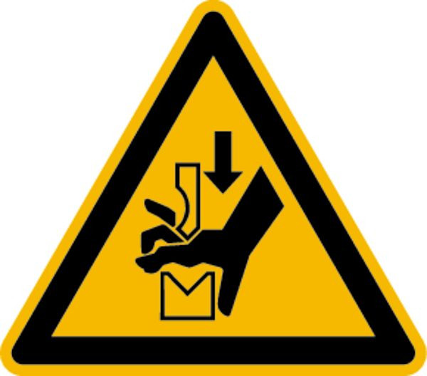 Schilder Klar Warnzeichen Warnung vor Quetschgefahr zwischen Werkzeugen einer Presse DIN EN ISO 7010-W030, 100 mm Folie selbstklebend, 1514/61