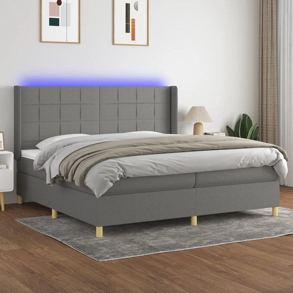 vidaXL Boxspringbett mit Matratze & LED Dunkelgrau 200x200 cm Stoff, 3138902