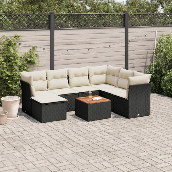 vidaXL 8-teilig Garten-Sofagarnitur mit Kissen Schwarz Poly Rattan, 3223760