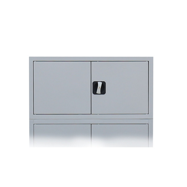 Lüllmann Aufsatzschrank mit Flügeltüren und Zylinderschloss mit Drehgriff, 450 x 925 x 422 mm, lichtgrau, 531120