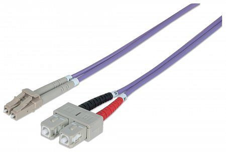 INTELLINET Glasfaser LWL-Anschlusskabel, Duplex, Multimode, LC/SC, 50/125 µm, OM4, 2 m, violett, 750929